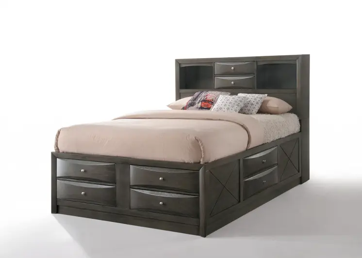 Gray Solid Wood King With Ten Drawers Bed Frame