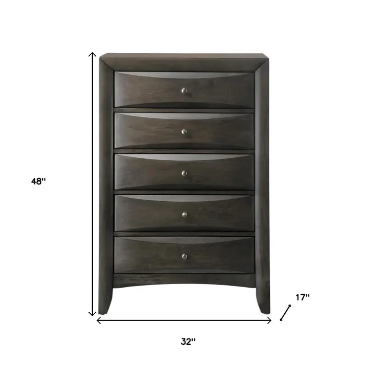 32" Gray Wood Five Drawer Dresser