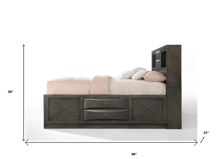 Gray Solid Wood Full With Ten Drawers Bed Frame