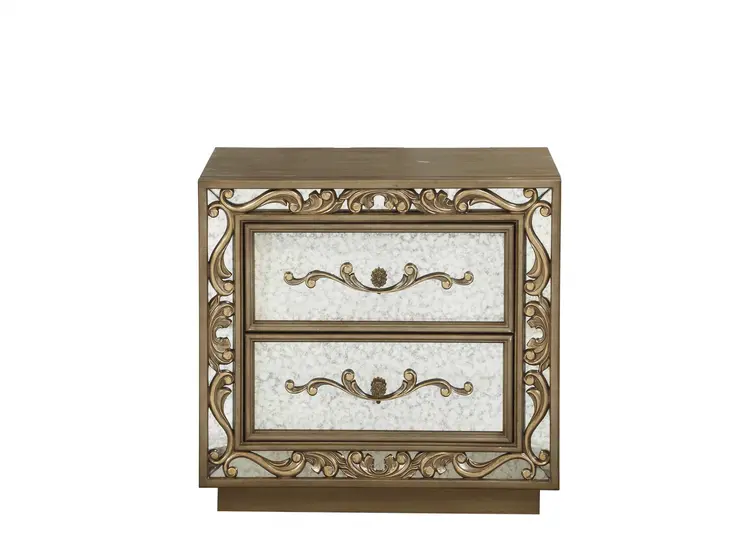 32" X 18" X 28" Antique Gold And Mirrored Poplar Nightstand