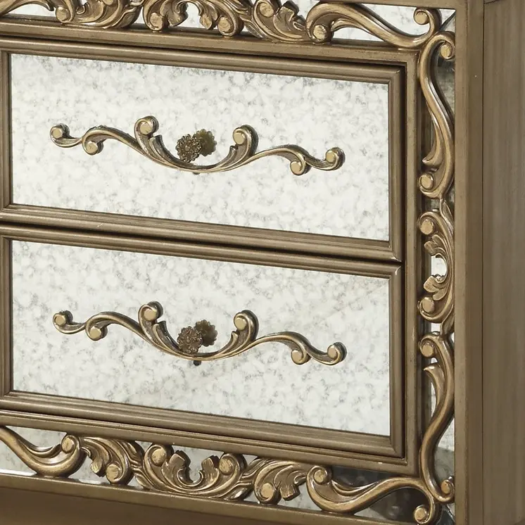 32" X 18" X 28" Antique Gold And Mirrored Poplar Nightstand