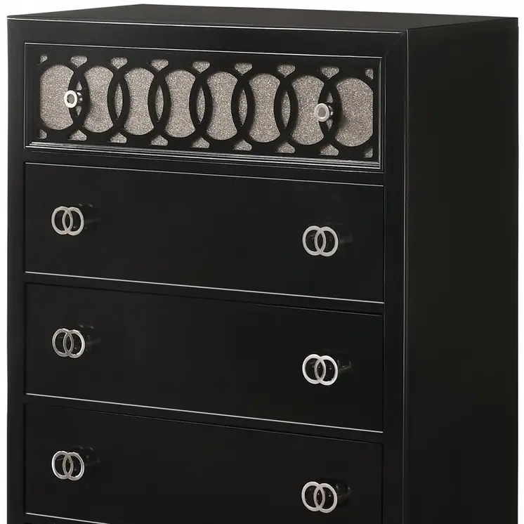 35" X 16" X 50" Nickel Brushed And Black Wood Chest