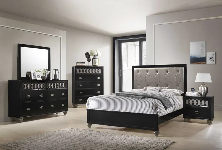 35" X 16" X 50" Nickel Brushed And Black Wood Chest