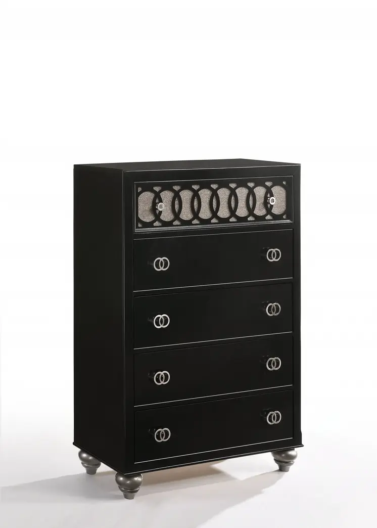 35" X 16" X 50" Nickel Brushed And Black Wood Chest