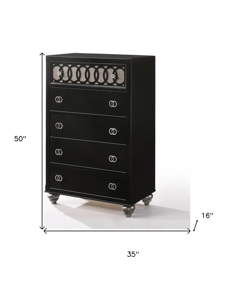35" X 16" X 50" Nickel Brushed And Black Wood Chest