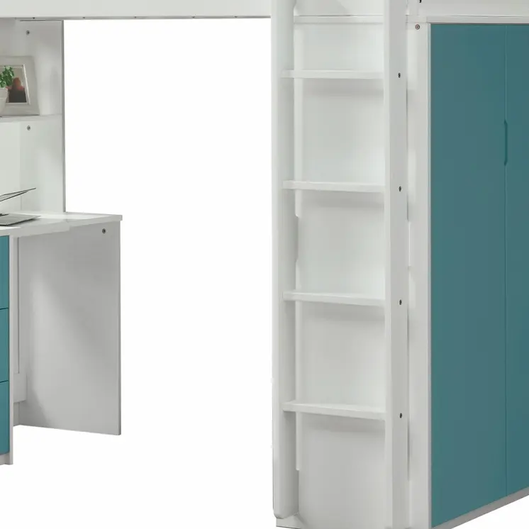 White And Teal Twin Loft Bed And Desk