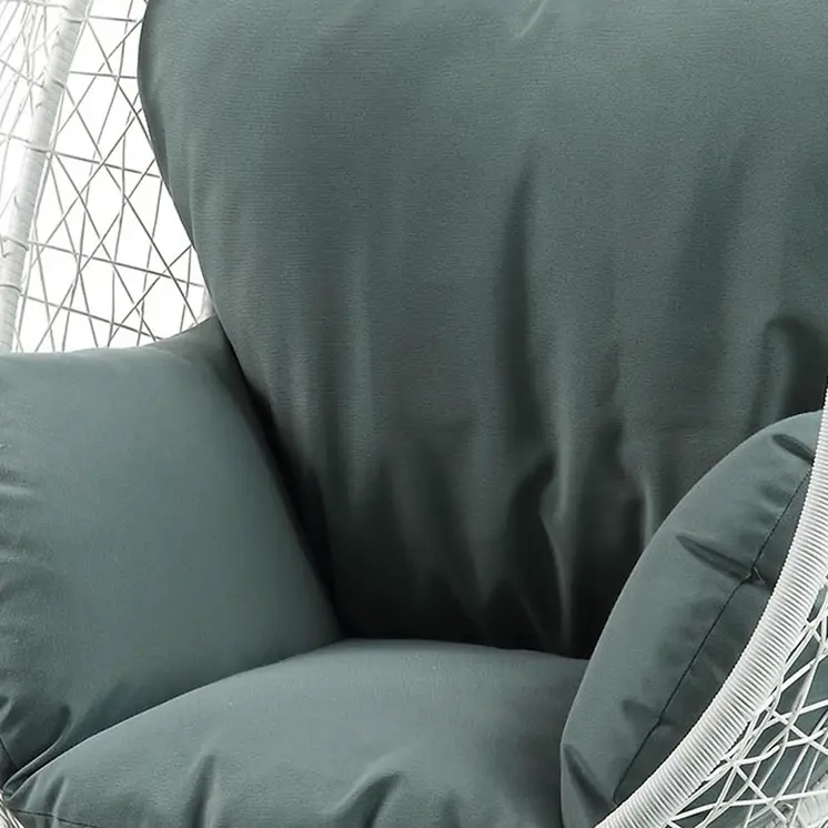 38" White Metal Swing Chair With Green Cushion