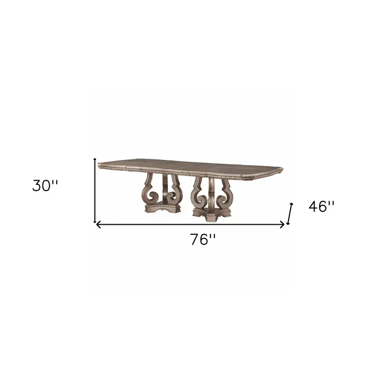 76" Champagne Solid Wood Double Pedestal Base Dining Table