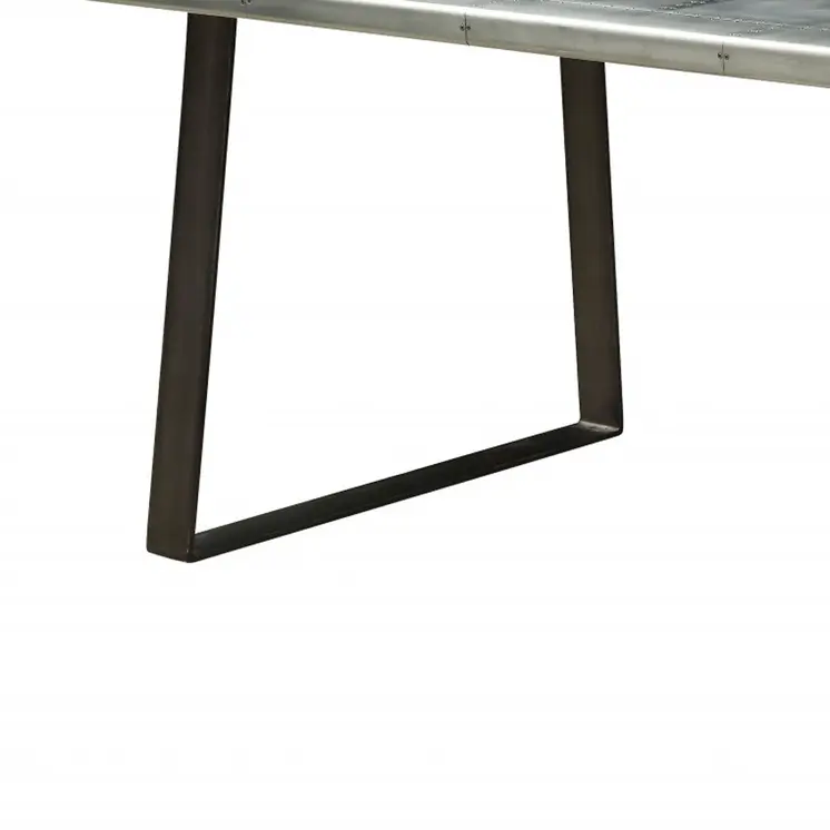 78" Silver And Gray Aluminum And Metal Sled Base Dining Table