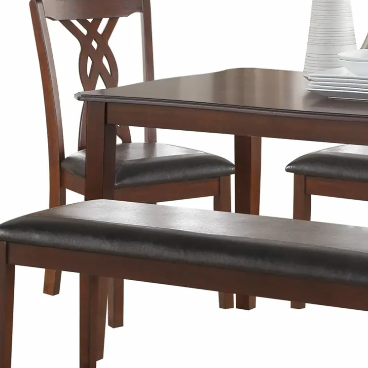 60" X 36" X 30" 6Pc Black Leatherette And Espresso Dining Set