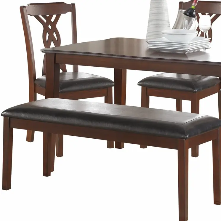 60" X 36" X 30" 6Pc Black Leatherette And Espresso Dining Set