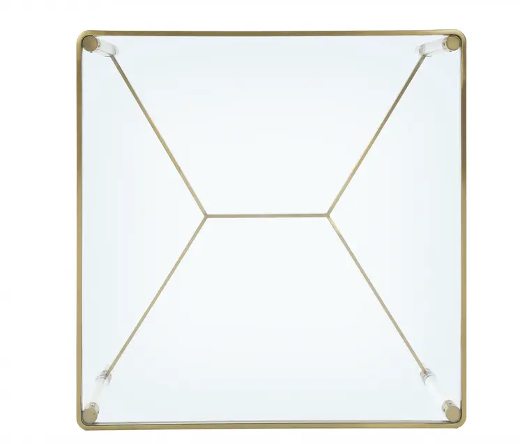 39" X 39" X 17" Clear Acrylic Gold Stainless Steel And Clear Glass Coffee Table