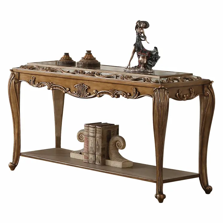 52" X 20" X 30" Mirrored And Antique Gold Sofa Table