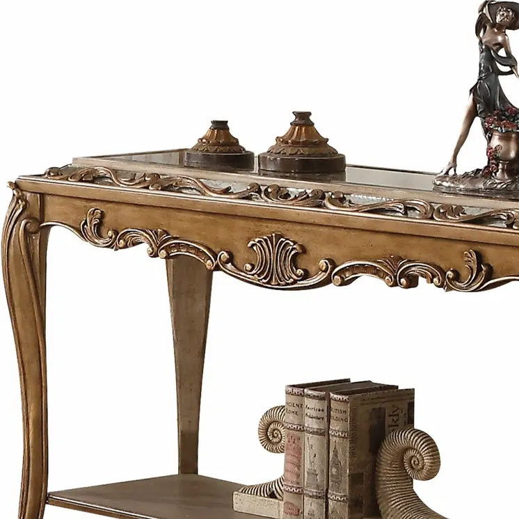 52" X 20" X 30" Mirrored And Antique Gold Sofa Table
