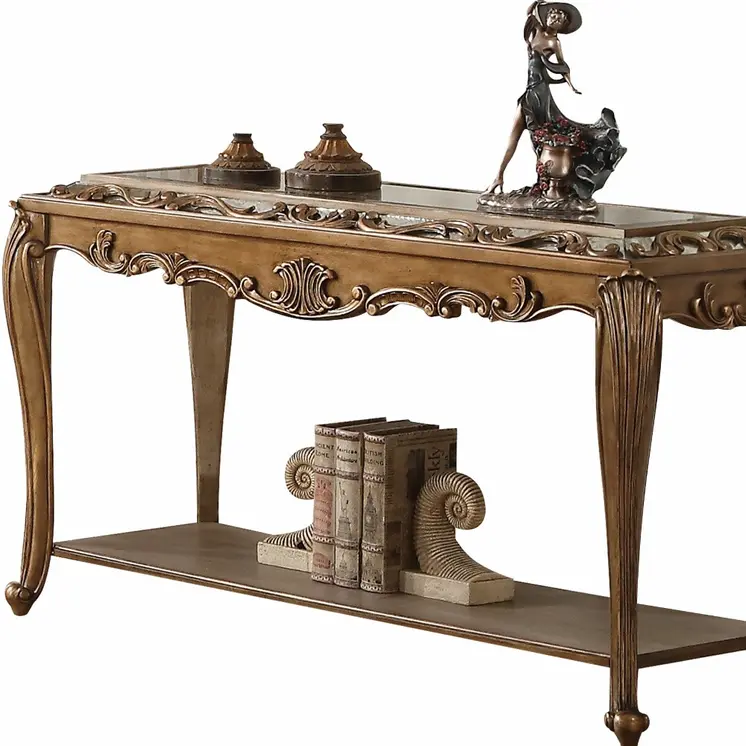 52" X 20" X 30" Mirrored And Antique Gold Sofa Table