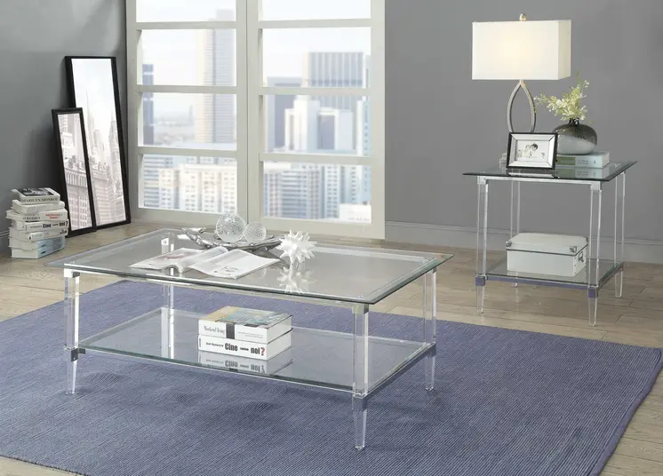 48" X 26" X 18" Clear Acrylic Chrome And Clear Glass Coffee Table