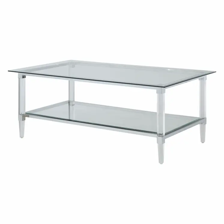 48" X 26" X 18" Clear Acrylic Chrome And Clear Glass Coffee Table