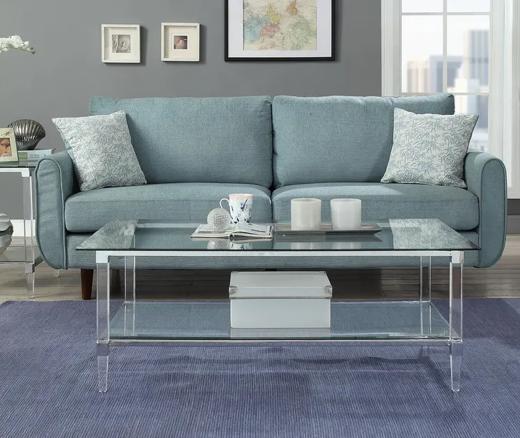 48" X 26" X 18" Clear Acrylic Chrome And Clear Glass Coffee Table