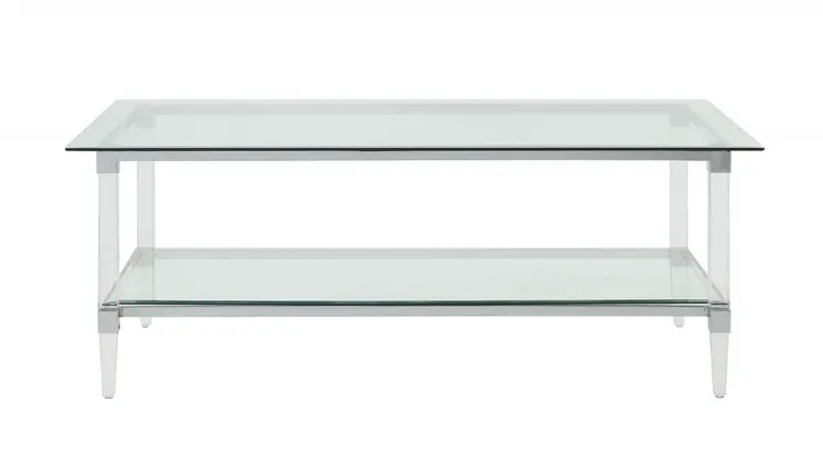 48" X 26" X 18" Clear Acrylic Chrome And Clear Glass Coffee Table