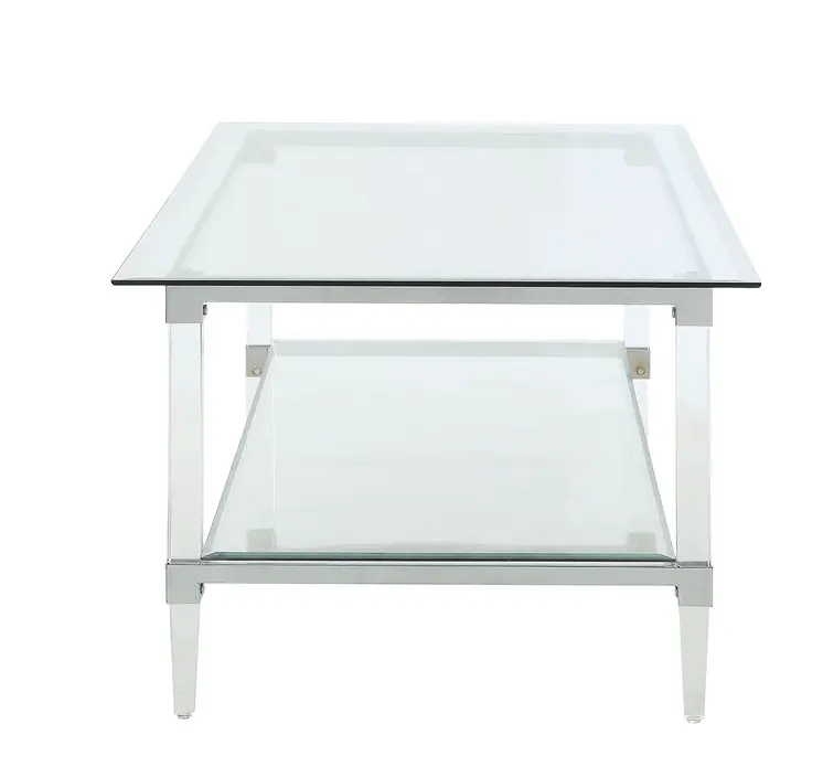 48" X 26" X 18" Clear Acrylic Chrome And Clear Glass Coffee Table