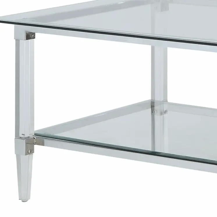 48" X 26" X 18" Clear Acrylic Chrome And Clear Glass Coffee Table