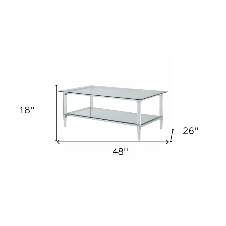 48" X 26" X 18" Clear Acrylic Chrome And Clear Glass Coffee Table