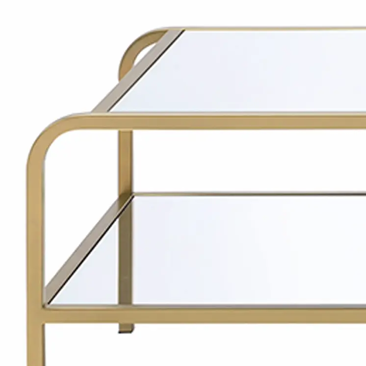 52" Clear and Gold Mirrored Glass And Iron Coffee Table With Shelf