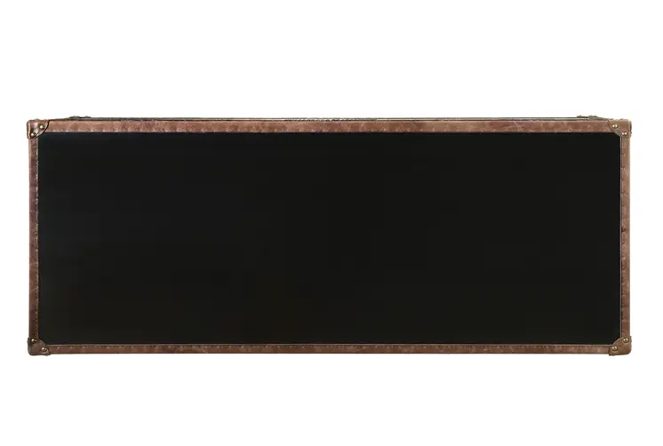 52" Brown Silver and Black Leather And Aluminum Console Table With Two Drawers