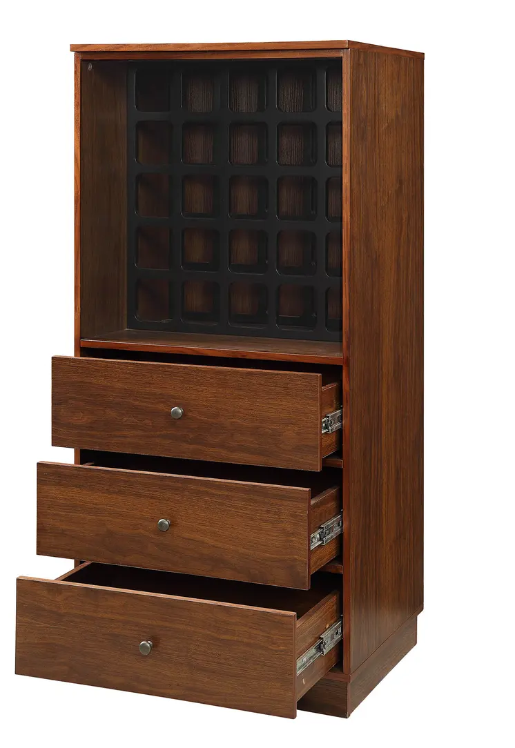 52" Brown And Black Wood Bar Cabinet With Three Drawers