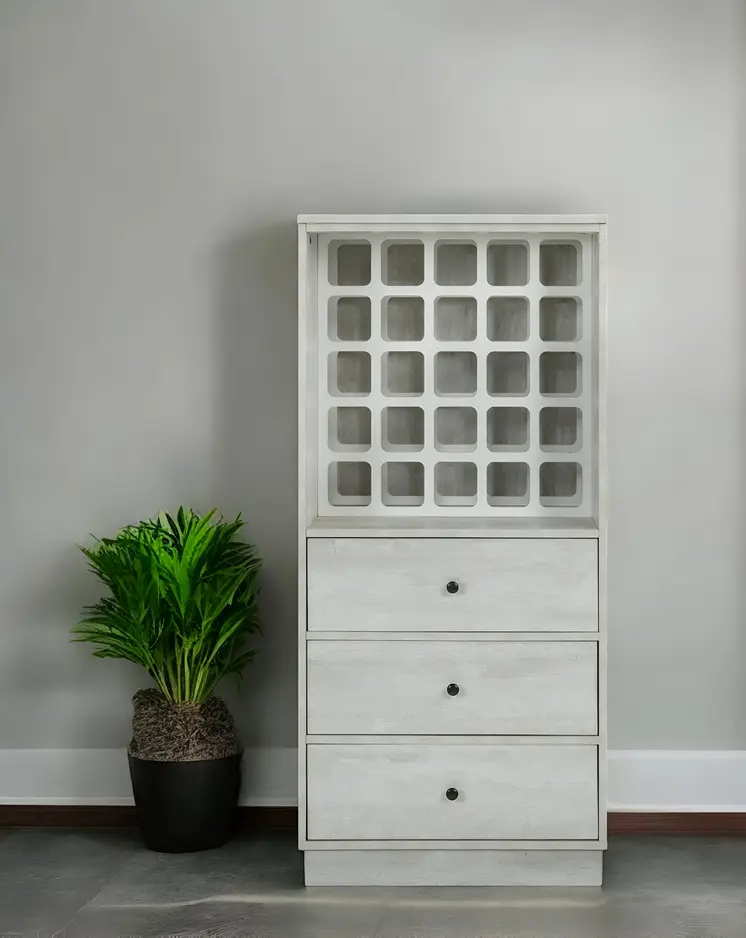 24" Off White Bar Cabinet With Three Drawers