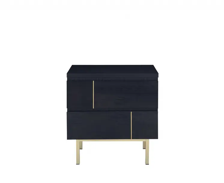 Contemporary Black And Brass Nightstand