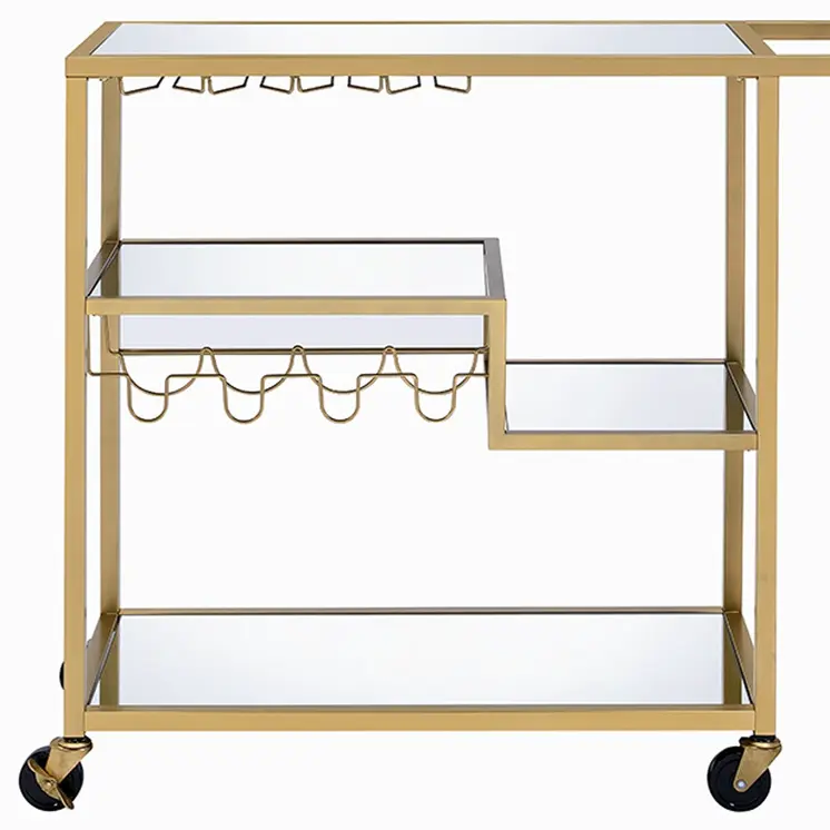 40" X 16" X 37" Gold And Clear Glass Serving Cart