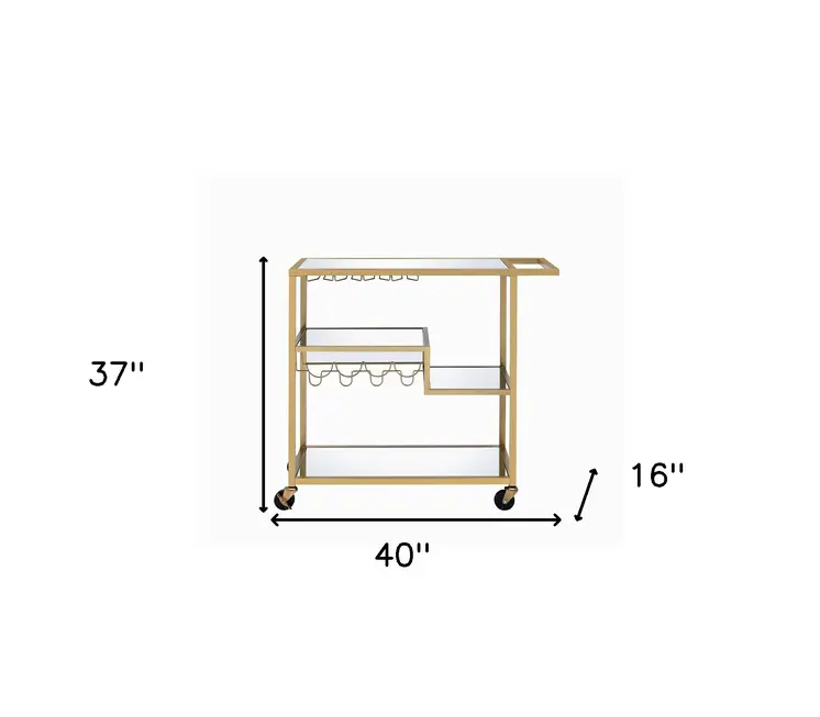 40" X 16" X 37" Gold And Clear Glass Serving Cart