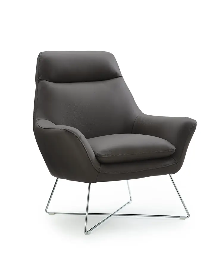 33" Gray and Silver Italian Leather Tufted Arm Chair
