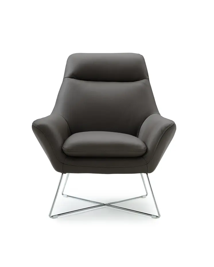 33" Gray and Silver Italian Leather Tufted Arm Chair