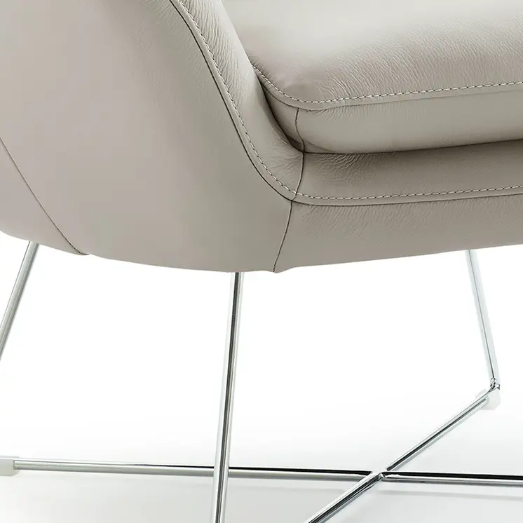 33" Light Gray and Silver Italian Leather Tufted Arm Chair