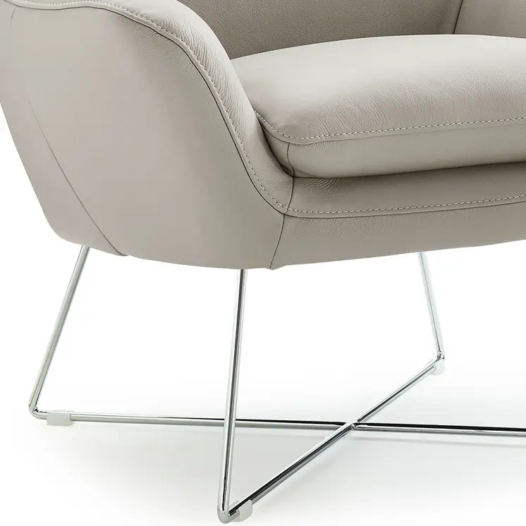 33" Light Gray and Silver Italian Leather Tufted Arm Chair