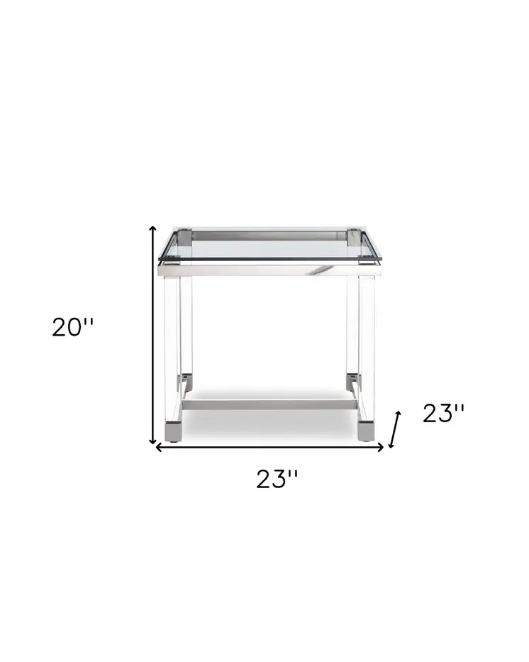 20" Silver And Clear Glass Square End Table