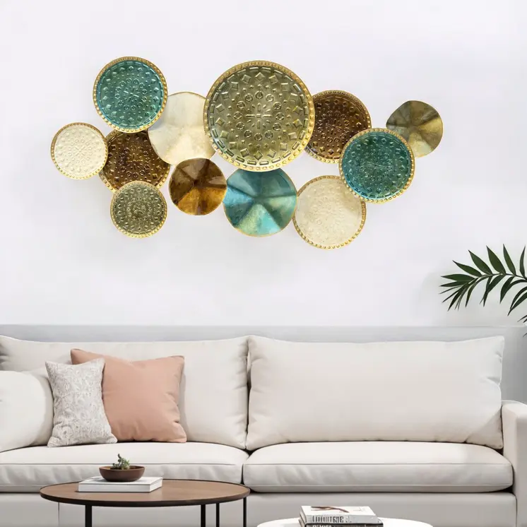 Greens and Golds Textured Metal Multi Plates Wall Decor