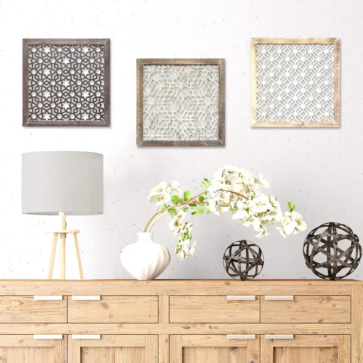 16" X 16" Gray and White Abstract Geometric Wood and Metal Wall Decor