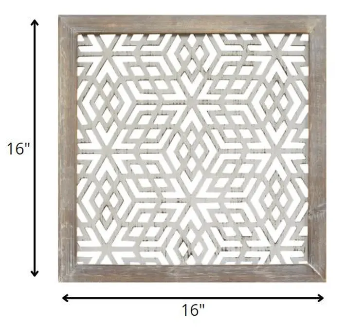 16" X 16" Gray and White Abstract Geometric Wood and Metal Wall Decor