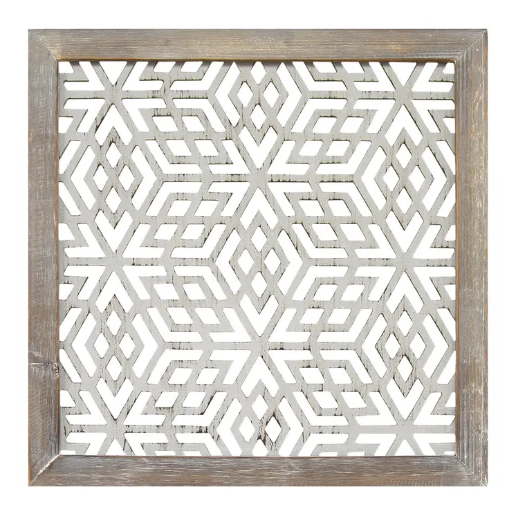 16" X 16" Gray and White Abstract Geometric Wood and Metal Wall Decor