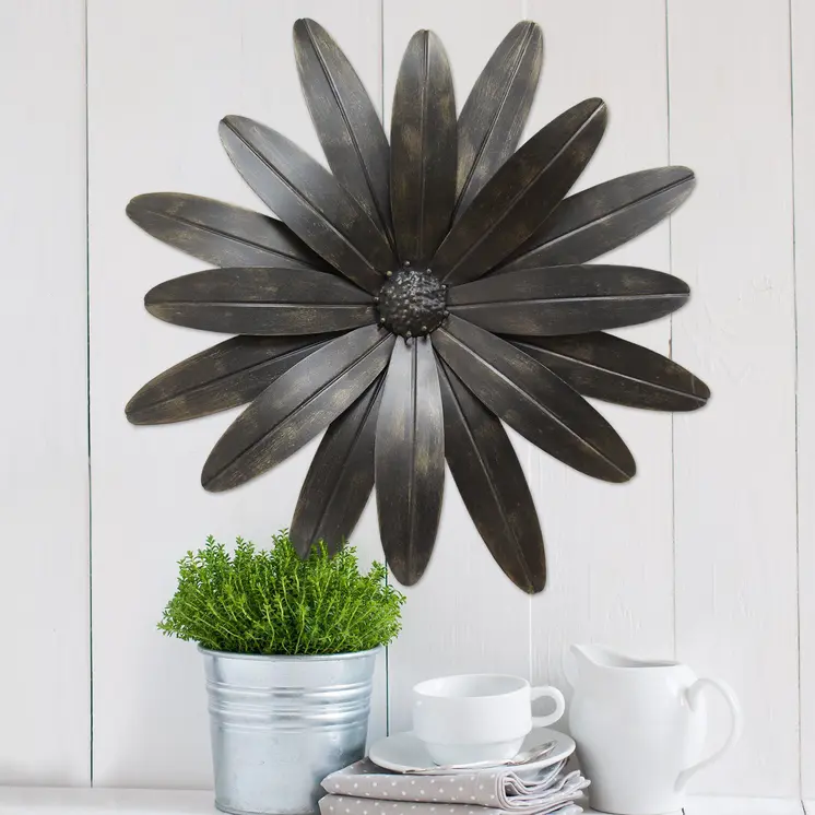 18" Antiqued Bronze Metal Flower Hanging Dimensional Sculpture
