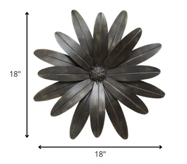 18" Antiqued Bronze Metal Flower Hanging Dimensional Sculpture