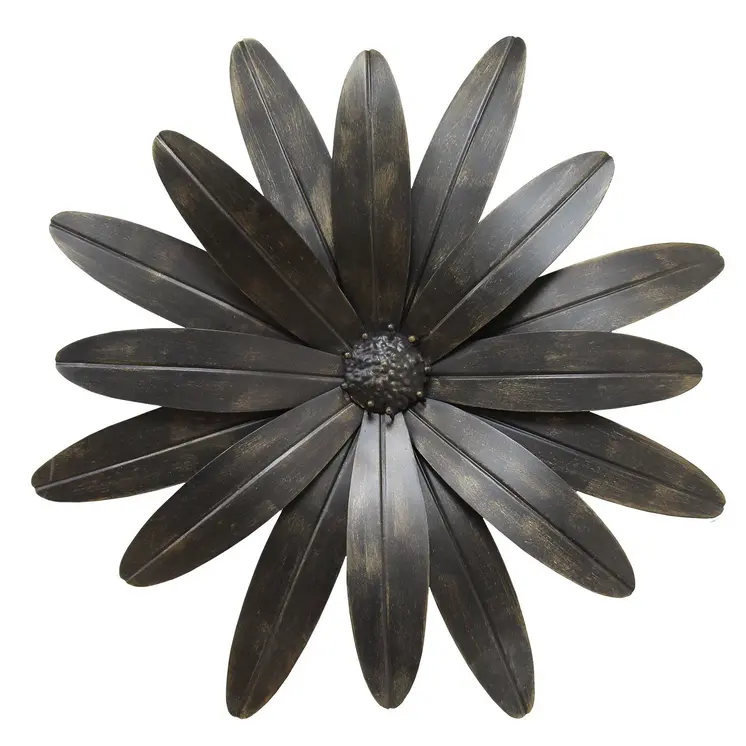 18" Antiqued Bronze Metal Flower Hanging Dimensional Sculpture