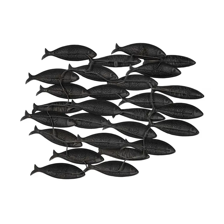 37" Gray And Antiqued White Metal School Of Fish Hanging Dimensional Sculpture
