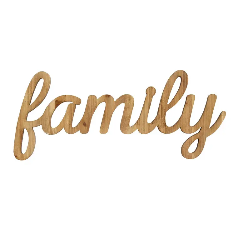 10" X 23" Natural Carved Wood Family Text Wall Decor