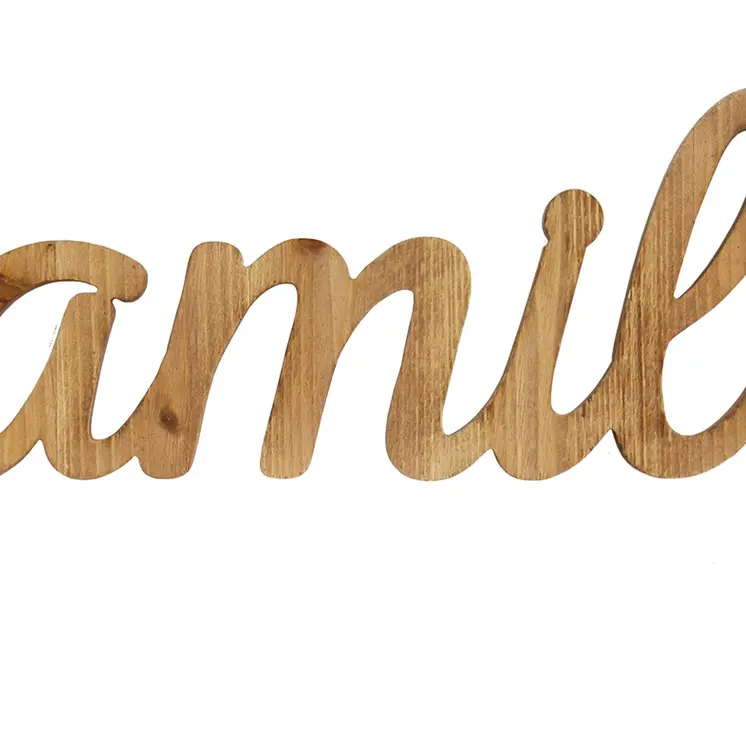 10" X 23" Natural Carved Wood Family Text Wall Decor