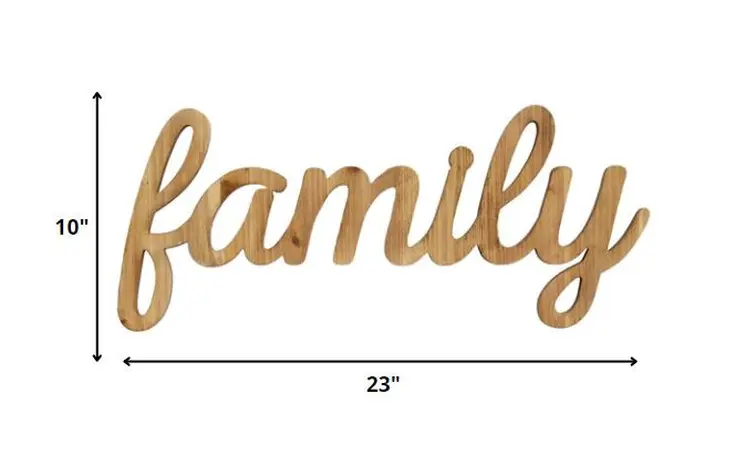 10" X 23" Natural Carved Wood Family Text Wall Decor