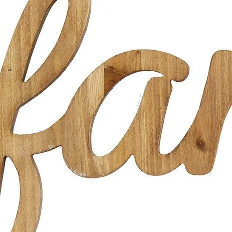 10" X 23" Natural Carved Wood Family Text Wall Decor